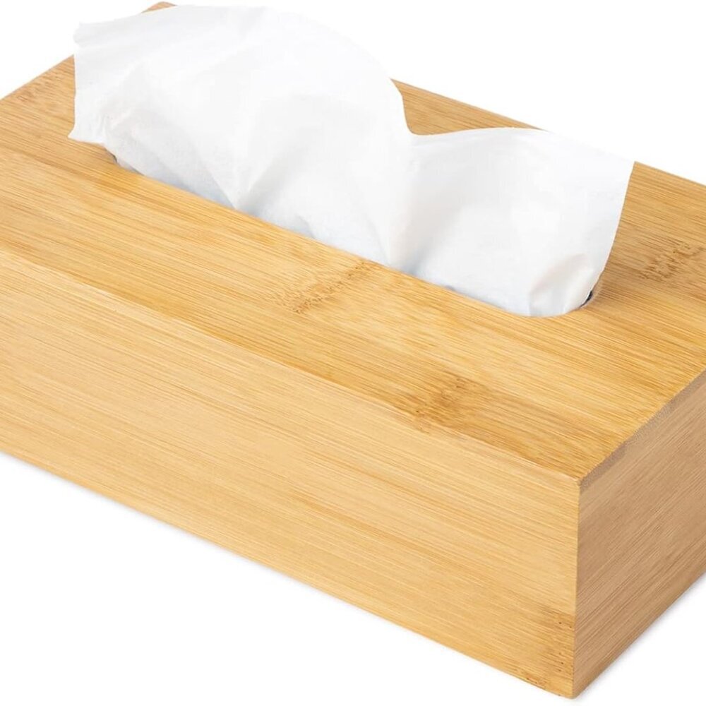 Sleek Bamboo Tissue Box Holder - Modern Decor for Office, Kitchen, Bathroom